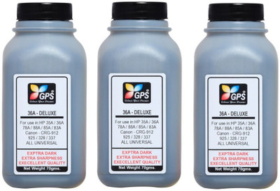 GPS Colour Your Dreams Universal Toner Powder Bottel Pack of 3 With Nozzle 70gm Each Black Ink Toner Powder