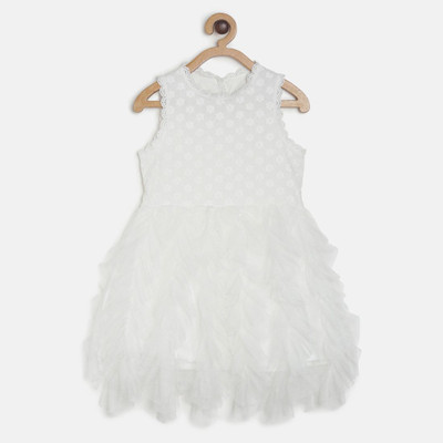 MINI KLUB Girls Midi/Knee Length Casual Dress(White, Sleeveless)
