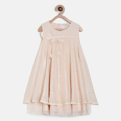 MINI KLUB Girls Calf Length Casual Dress(Beige, Sleeveless)