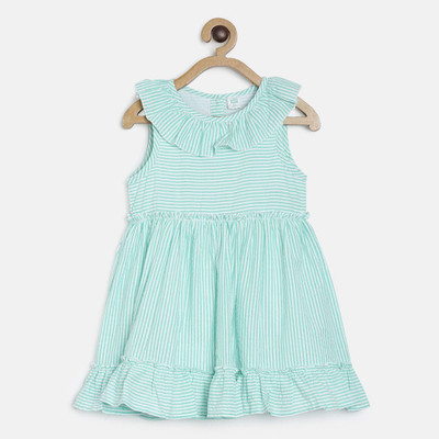 MINI KLUB Girls Midi/Knee Length Casual Dress(Green, Sleeveless)