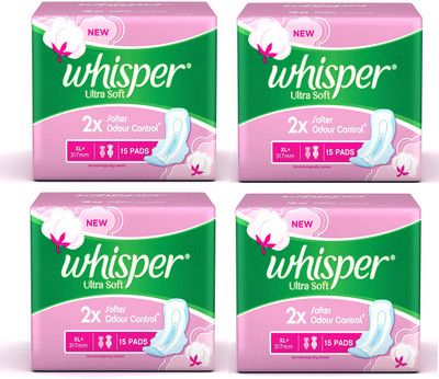 Whisper Ultra Soft XL Plus - (15+15+15+15 Count) Sanitary Pad(Pack of 4)