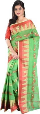 Dipali Enterprise Embellished Tant Georgette, Cotton Silk Saree(Green)
