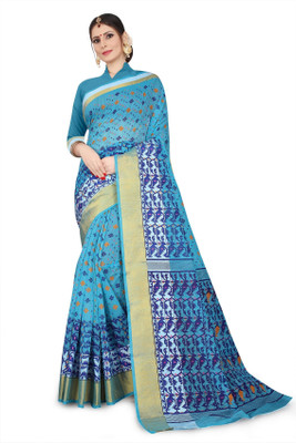 JagannathSaree Printed Bollywood Cotton Blend Saree(Blue)