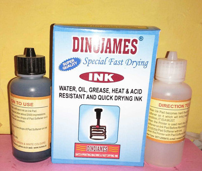 dinojames Fast Dryink Ink with Pad softener 100 ml- Black Stamp Pad Ink(100 ml)