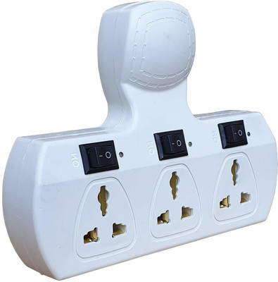 Leavess 6 Ampere 3-Pin Socket Universal Multi-Plug with Individual Switches 3  Socket Extension Boards(White, 0 m)