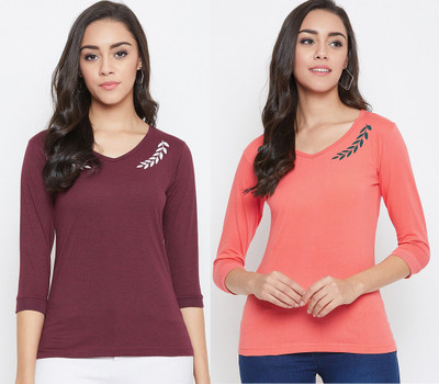 Heaven street Printed Women V Neck Multicolor T-Shirt