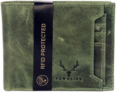 FAWNLINK Men Green Genuine Leather Wallet(9 Card Slots)