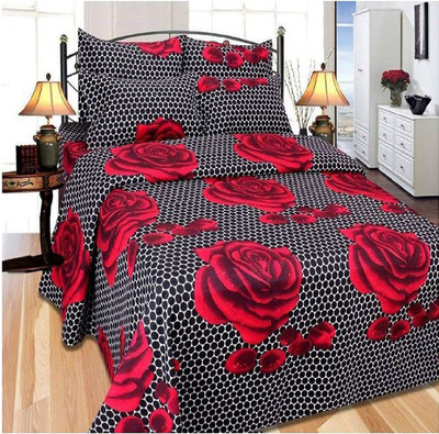 PRAZER 180 TC Cotton Double 3D Printed Flat Bedsheet(Pack of 1, Red, Blue)