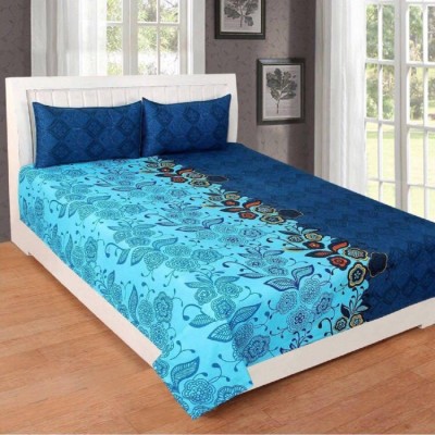 PRAZER 180 TC Cotton Double 3D Printed Flat Bedsheet(Pack of 1, Blue)