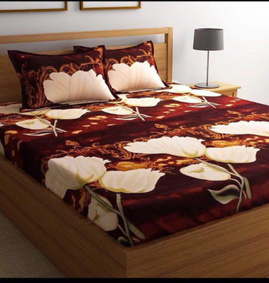 PRAZER 180 TC Cotton Double 3D Printed Flat Bedsheet(Pack of 1, Brown)