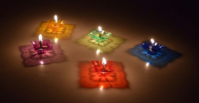 IMPECT.E 3D Shadow Reflection Floating Plastic Lamp Table Diya Set (Height: 3 inch) . Plastic (Pack of 12) Table Diya Set(Height: 1.5 inch)