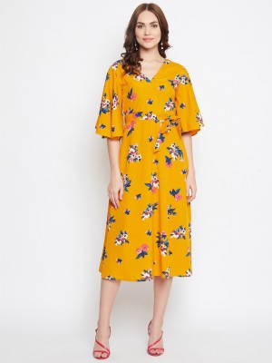 PURYS Women Fit and Flare Yellow Dress