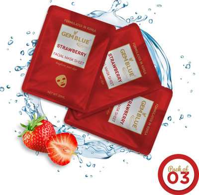 GEMBLUE BIOCARE Strawberry Facial Mask Sheet Pack Of 3(20 ml)