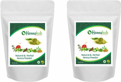 HENNAHUB HERBAL Henna Powder for Hair Mehndi with Natural Organic Leaves Herbs (2 Packs of 500g each )(1000 g)