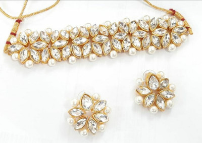 K P ENTERPRISES Alloy Gold-plated Gold, White Jewellery Set(Pack of 1)