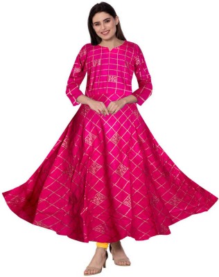 SILVER ORGANISATION Women Printed Anarkali Kurta(Pink)