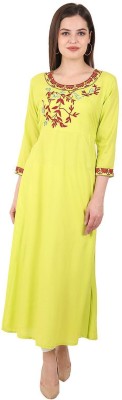 DHAGA SUI Women Embroidered A-line Kurta(Yellow)