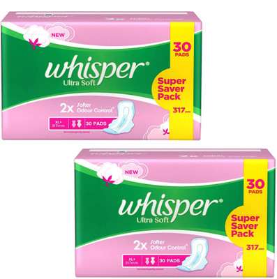 Whisper Ultra Soft XL Plus - (30+30 Count) Sanitary Pad(Pack of 60)