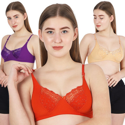 MiYaFi Women Full Coverage Non Padded Bra(Purple, Beige, Orange)