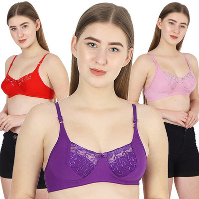 MiYaFi Women Full Coverage Non Padded Bra(Red, Dark Blue, Light Blue)