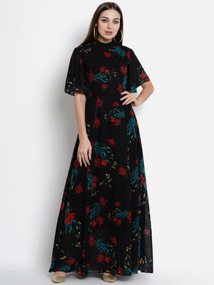 Lady Stark Women Fit and Flare Black Maxi/Full Length Dress