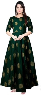 The Fam Studio Flared/A-line Gown(Green, Gold)