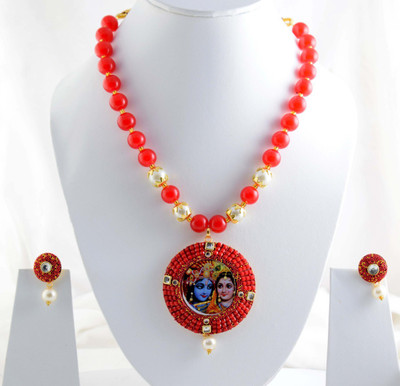 RR Jeweller Brass Gold-plated Red Jewellery Set(Pack of 1)