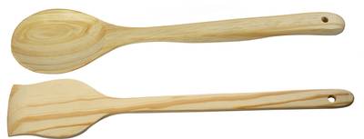 Kitchenex PWCS03 Pinewood Cooking Spoon Set of 2,Handmade | Ideal for Non-Stick Off White Kitchen Tool Set