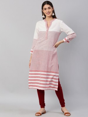 Yash Gallery Women Striped Straight Kurta(Pink)