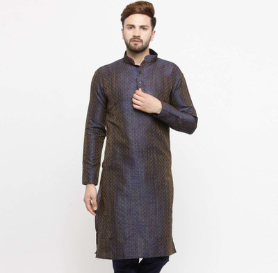 Over Crowd Men Embroidered Straight Kurta(Dark Blue)