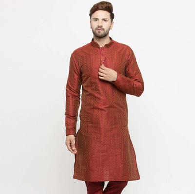 Over Crowd Men Embroidered Straight Kurta(Maroon)