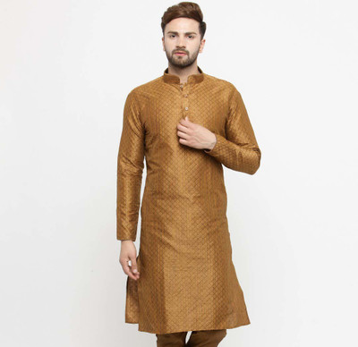 Over Crowd Men Embroidered Straight Kurta(Brown)