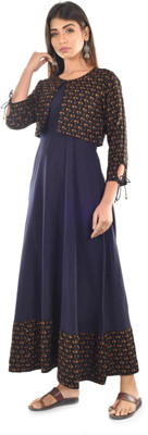 KALAGRAM Women Floral Print Flared Kurta(Blue)