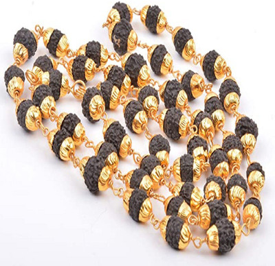 RUDRA UNIVERSE 5 Mukhi Rudraksha Mala One Gram Plated Brass Chain Beads Wood Chain