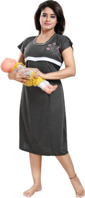 Fabme Women Maternity/Nursing Nighty(Black)