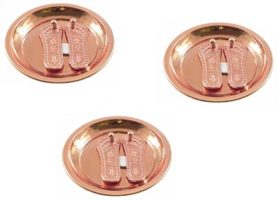 Uniqon (Pack Of 3) Shree Maa Lakshami (No.2) Charan/Feet Paduka Traditional Religious (9CM Size) Footprint With Copper Plate/Thali For Wealth And Prosperity Diwali Laxmi Navratri Puja Decorative Showpiece Copper(3 Pieces, Brown)