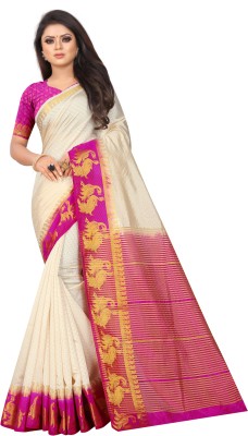 JACQUARDS Woven Kanjivaram Nylon, Jacquard Saree(White)