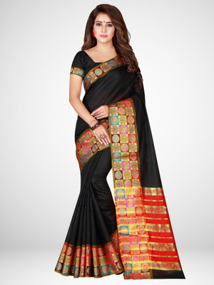 bunkar floral print fashion silk cotton blend saree black bunkar floral print fashion silk cotton blend saree black