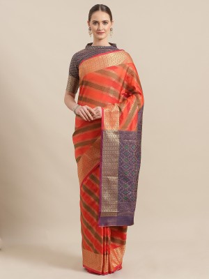 Ratnavati Striped Kanjivaram Silk Blend Saree(Orange)