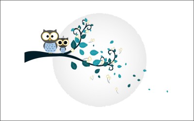 DivineDesigns 43 cm Owl Grey Branch & Leaves Sticker ( Size :- 25 X 17 inch ) Self Adhesive Sticker(Pack of 1)