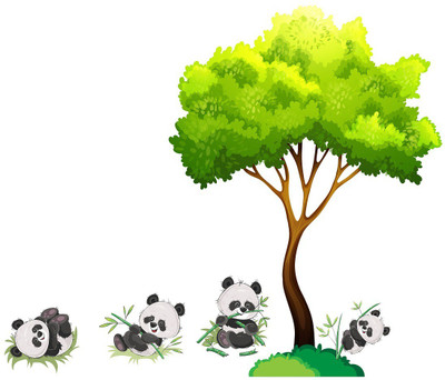 Wallzone 100 cm Panda Tree Removable Sticker(Pack of 1)
