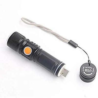 Triangle Ant Torch USB Charge Zoomable 3 Mode LED Rechargeable Pocket Flash Light Aluminium Black (1 pcs) 3 Mode LED Light USB Charger(Black)