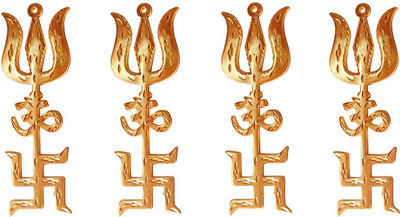 Fellix Swastik Om Trishul Trishakti Yantra / Brass Trishakti / Tri Shakti - Set of 4 Brass Yantra (Pack of 4) Brass Yantra(Pack of 4)