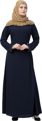 MRC Crepe Solid Abaya With Hijab(Blue)