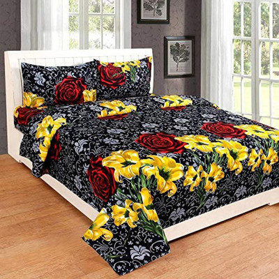 WORKING 170 TC Polycotton Double Printed Flat Bedsheet(Pack of 1, Black)