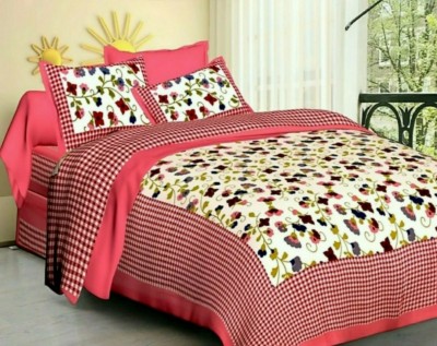 Jaipuriya Prints 151 TC Cotton Double Abstract Flat Bedsheet(Pack of 1, Pink)