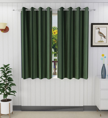 Tanishka Fabs 152 cm (5 ft) Polyester Semi Transparent Window Curtain (Pack Of 2)(Plain, Dark Green)