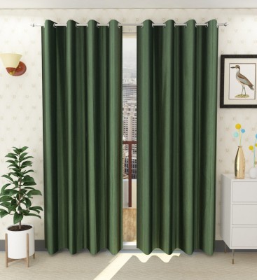 Tanishka Fabs 213 cm (7 ft) Polyester Semi Transparent Door Curtain (Pack Of 2)(Plain, Dark Green)