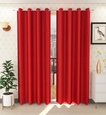 Tanishka Fabs 274 cm (9 ft) Polyester Semi Transparent Long Door Curtain (Pack Of 2)(Plain, Red)