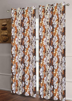 Good Homes 274 cm (9 ft) Long Door Polyester Semi Transparent Curtain (Pack Of 2)(Brown, Floral)